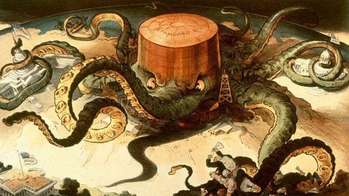 Ilustración de Joseph Keppler (1904), representando el monopolio de Standard Oil.